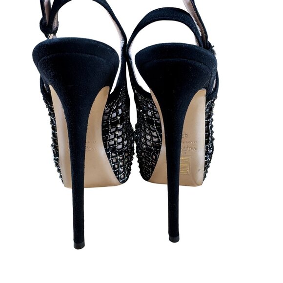 Valentino Garavani Crystal Strass Mesh Platform Slingback Heels Stilettos EU 38 - Picture 7 of 10